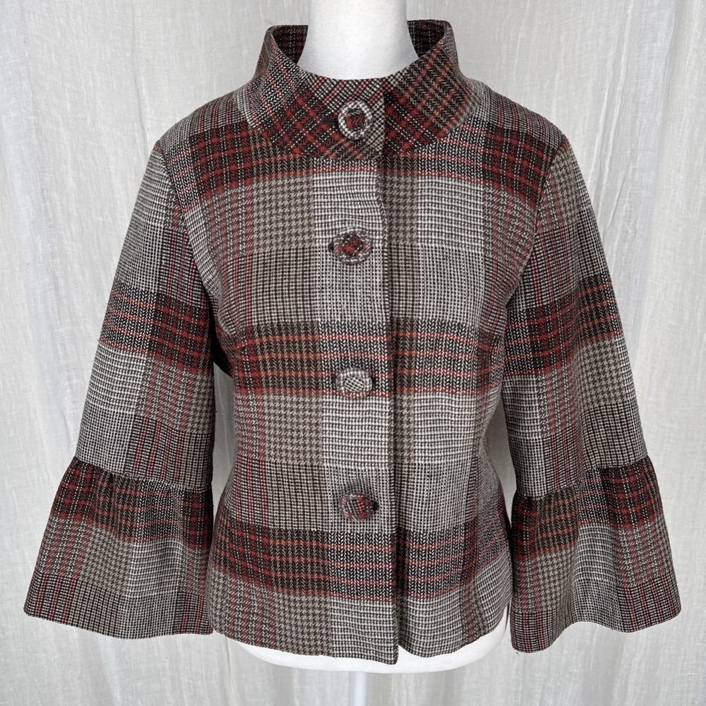 Vintage Cropped Plaid Jacket S Academia 90s Corporate Chic Office Siren Preppy